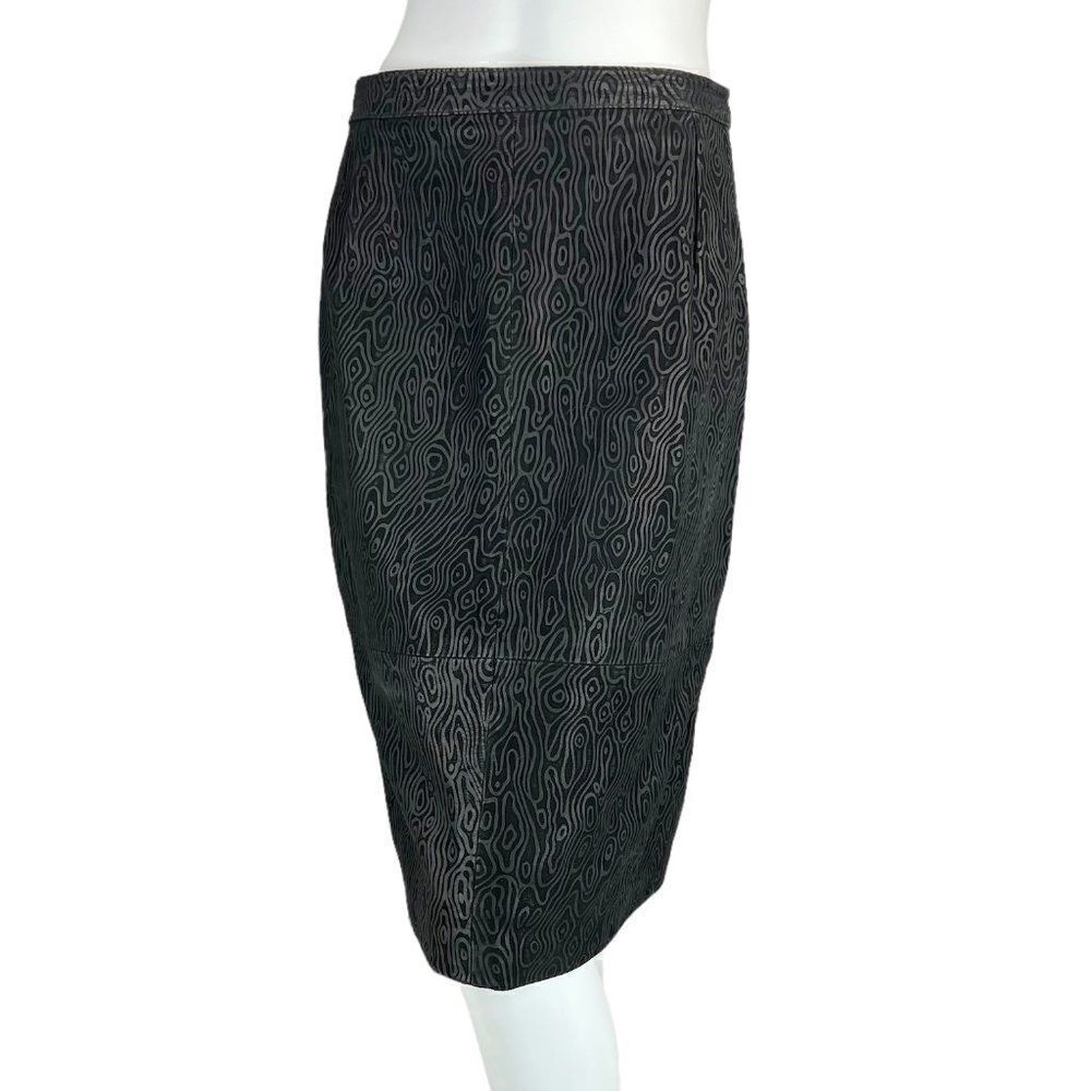 Vintage 80's Gino di Giorgio Black Leather Embossed New Wave Knee Length Skirt L